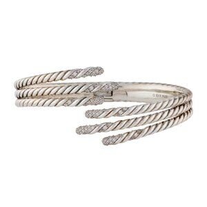 DAVID YURMAN DIAMOND 0.69 CTW STERLING SILVER WILLOW OPEN THREE-ROW BRACELET